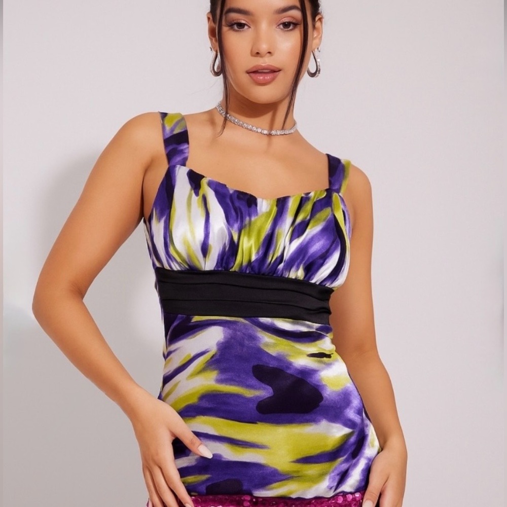 Vintage Y2K BCX Purple Abstract Babydoll Tank | Coquette Fairycore Empire Waist
